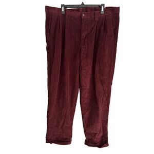 Club Room Men's 40x30 Burgundy Cotton Corduroy Pleated Cuffed Pants 70’s Retro